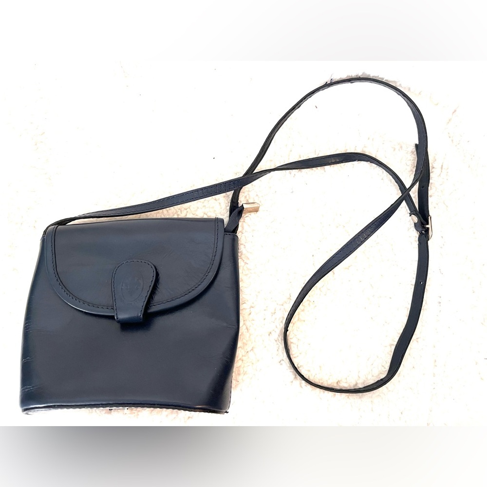 Italian Made Vera Pelle Navy Blue Leather Purse Crossbody Bag Adjustable Italy